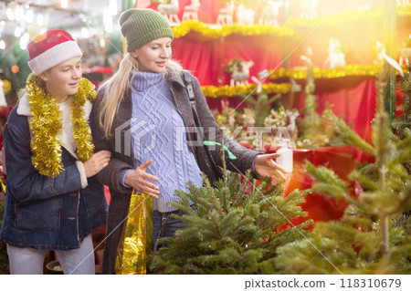 Woman and her teenage daughter at christmas fair 118310679