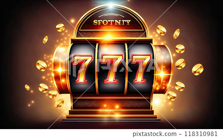 Jackpot Delight: Three Sevens on Slot Machine - Generative AI 118310981