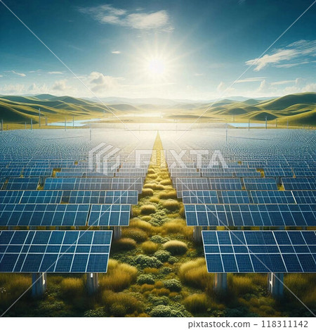 Solar panels illuminated by the sun 118311142