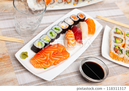 Sushi set with maki rolls and nigiri 118311317