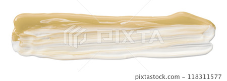 Shiny light brown liquid from separate brush strokes on white background. Shiny light brown liquid from separate brush strokes on white background. 118311577
