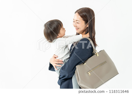 Working mother holding baby girl 118311646