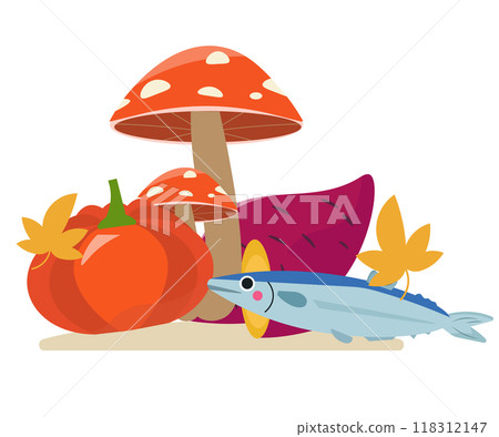 秋天的味道秋天的食物套裝。向量圖 118312147