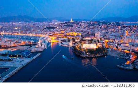 Bir's eye view of Marseille in evening Bir's eye view of Marseille in evening 118312306
