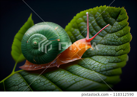 Cute yellow duck with green shell on green leaf. Generative AI 118312590