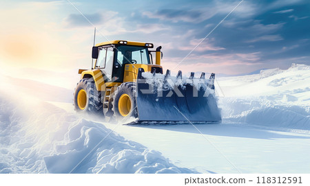 Powerful Snow Clearing: Snowplow and Tractor Tackling Snowdrifts - Generative AI 118312591