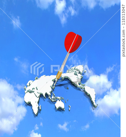 Darts targeting Japan on a world map Darts targeting Japan on a world map 118313047