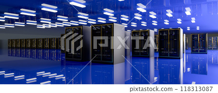 Server. Room servers data center. Backup, mining, hosting, mainframe, farm and computer rack with storage information. Server room data center. 3d render 118313087