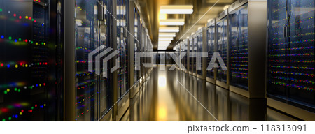 Server. Server data center. Backup, mining, hosting, mainframe, farm and computer rack with storage information. 3d rendering Server. Server data center. Backup, mining, hosting, mainframe, farm and computer rack with storage information. 3d rendering 118313091