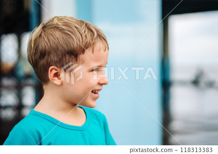 Portrait boy. Happy childhood, sincere emotions, joy of life, family education 118313383
