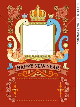 Snake Year Illustration New Year's Card Design "Crown Emblem Frame" HAPPY NEW YEAR 118313448