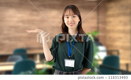 Woman/businesswoman giving directions by hand Woman/businesswoman giving directions by hand 118313493