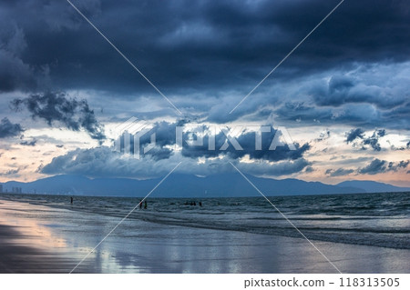Beach with beautiful rain clouds 118313505