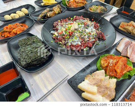 korean style raw beef octopus slice korean style raw beef octopus slice 118313714