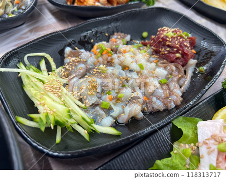 korean style raw beef octopus slice 118313717