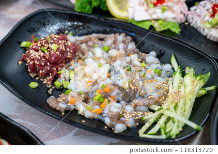 korean style raw beef octopus slice korean style raw beef octopus slice 118313720