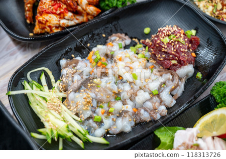korean style raw beef octopus slice korean style raw beef octopus slice 118313726