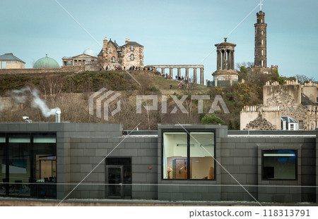 Calton Hill with the skyline seen from the top of St James Quarter shopping centre. 118313791