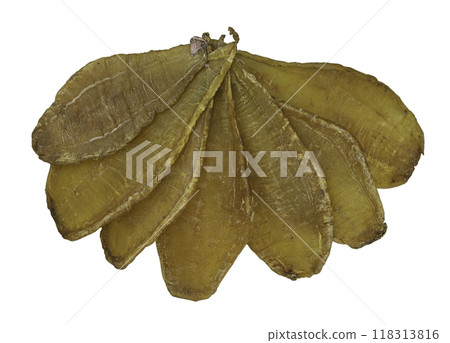 Fish Maw Soup or Dried Fish Stomach (Dried Fish Bladder) isolated on white background with clipping path. Fish Maw Soup or Dried Fish Stomach (Dried Fish Bladder) isolated on white background with clipping path. 118313816