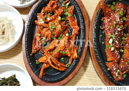 korea food. grilled deodeok root, mountain herb whose roots have restorative properties korea food. grilled deodeok root, mountain herb whose roots have restorative properties 118313878