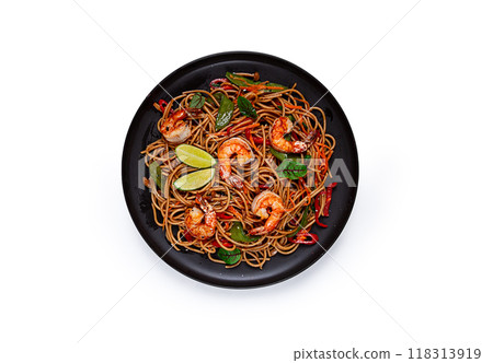 fried udon noodles with shrimp and vegetables, Asian cuisine, homemade, no people, fried udon noodles with shrimp and vegetables, Asian cuisine, homemade, no people, 118313919