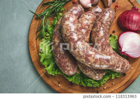 raw kupaty, traditional Georgian sausages, raw sausages, with spices and herbs, Georgian cuisine, raw kupaty, traditional Georgian sausages, raw sausages, with spices and herbs, Georgian cuisine, 118313963