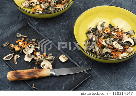 Mixed dried mushrooms. 118314147