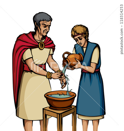 Vector drawing. Pilat washes his gands 118314253