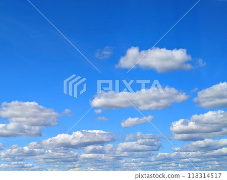 Blue Fluffy Clouds White in the Sky Autumn Day Skyscape Blue Fluffy Clouds White in the Sky Autumn Day Skyscape 118314517