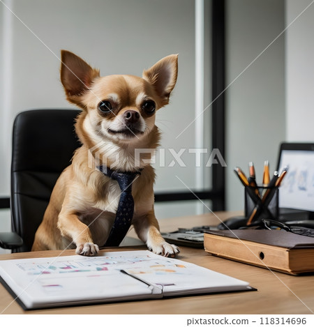 Business Chihuahua Dog working in the Office 118314696