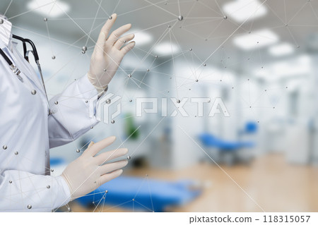 The doctor carries out diagnostics through digital networks. 118315057