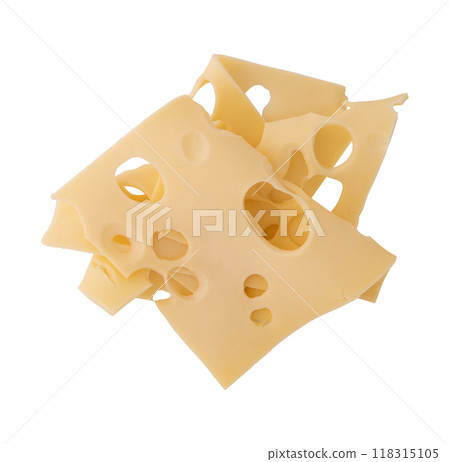 cheese slices on white background, top view 118315105