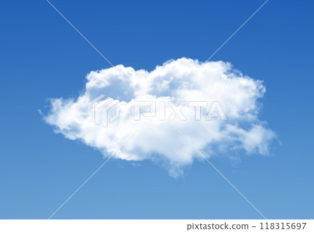 Single cloud isolated over blue sky background. White fluffy cloud photo, beautiful cloud shape. Climate concept 118315697