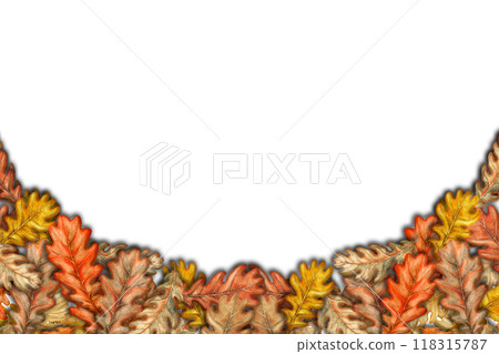 Frame with a border of autumn oak leaves. Watercolor botanical illustration. Template with foliage Frame with a border of autumn oak leaves. Watercolor botanical illustration. Template with foliage 118315787