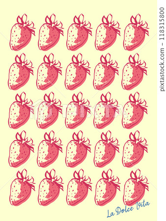 Vector strawberry poster with Mediterranean fruits. Hand-drawn fresh linear card isolated on black background. Tasty food illustration for design, print, fabric or background. 118315800