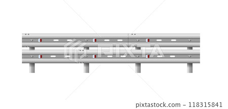 Metallic road barrier fence. 3d roadblock for safety on highway. Metallic road barrier fence. Vector Metallic road barrier fence. 3d roadblock for safety on highway. Metallic road barrier fence. Vector 118315841