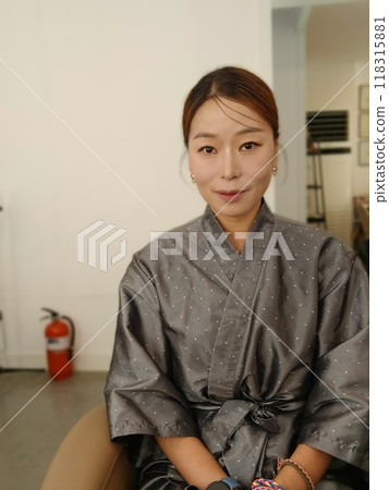 Beauty concept photo of a 30-year-old Asian woman doing her bridal makeup 118315881