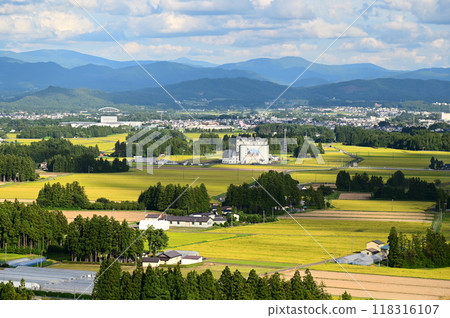 Hanamaki Eight Views: Autumn rice fields seen from Enmanji Kannonyama Hanamaki Eight Views: Autumn rice fields seen from Enmanji Kannonyama 118316107