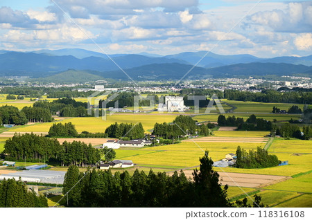 Hanamaki Eight Views: Autumn rice fields seen from Enmanji Kannonyama Hanamaki Eight Views: Autumn rice fields seen from Enmanji Kannonyama 118316108