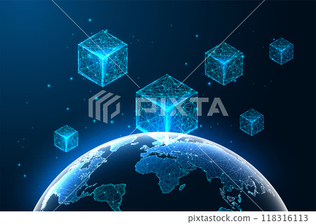 Global connectivity, decentralization, and digital innovation in crypto economy futuristic concept 118316113