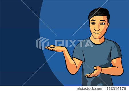man presenting copy space pointing with hand cartoon simple style drawing man presenting copy space pointing with hand cartoon simple style drawing 118316176