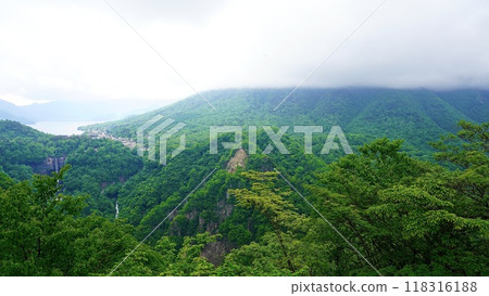 Kegon Falls and Lake Chuzenji seen from Akechidaira Observation Deck Kegon Falls and Lake Chuzenji seen from Akechidaira Observation Deck 118316188