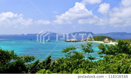 Aharen Beach as seen from Terayama Observatory on Tokashiki Island in the Kerama Islands Aharen Beach as seen from Terayama Observatory on Tokashiki Island in the Kerama Islands 118316588
