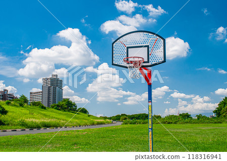 Basketball court at Yodogawa River Park, Hirakata City Basketball court at Yodogawa River Park, Hirakata City 118316941