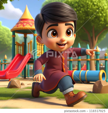 3d cartoon character of little boy playing in the park 3d cartoon character of little boy playing in the park 118317025