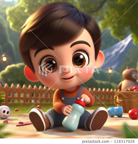 3d cartoon character of little boy playing in the park 3d cartoon character of little boy playing in the park 118317026