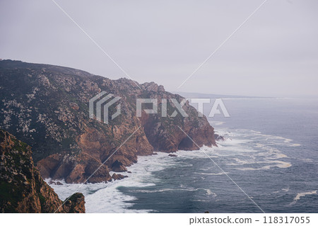 A misty and cloudy view of the Atlantic Ocean from Cabo da Roca 118317055