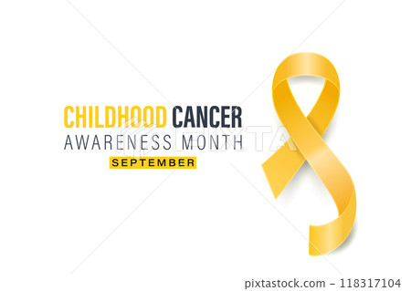 Childhood Cancer Awareness Month Banner, September. Card or Placard with Realistic 3D Vector Gold Yellow Ribbon on White Background. Childhood Cancer Awareness Symbol. World Childhood Cancer Day 118317104