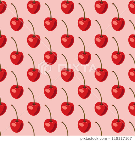 Vector Seamless Pattern with Adorable Cherry on Pink Background. Cute Cherries for Valentine s Day, Love, Romance Concept 118317107