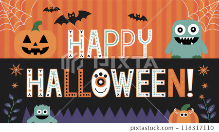 可愛的萬聖節橫幅與怪物 118317110